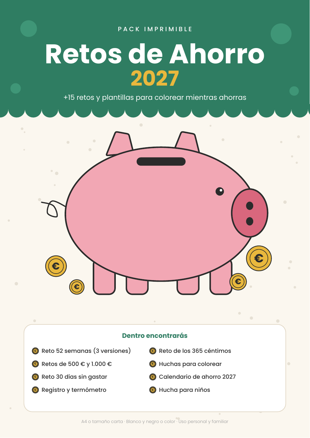 Retos de Ahorro 2027: +15 retos imprimibles para colorear